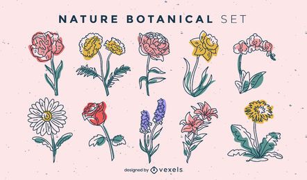 Set of color stroke flowers