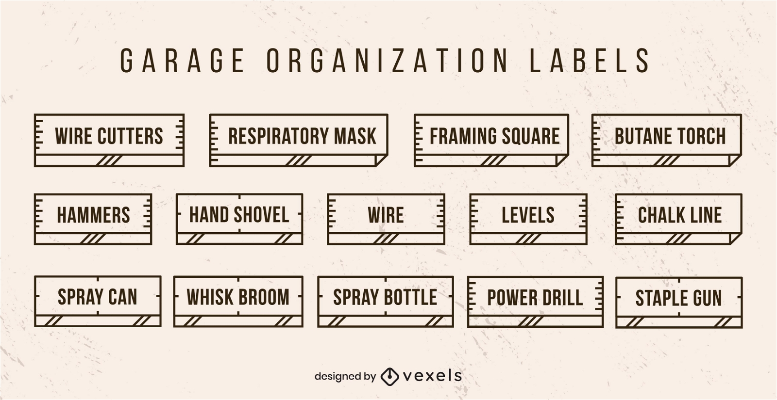 Set of garage organization labels