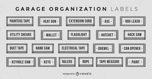 Einfaches Set für Garagenorganisationsetiketten