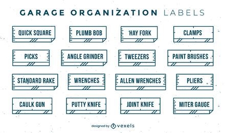 Conjunto de etiquetas de organización de herramientas planas
