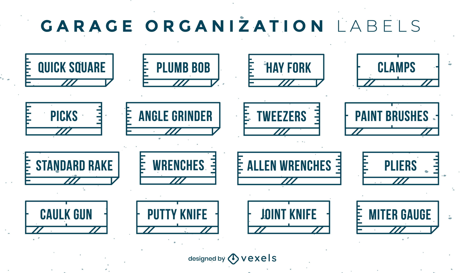 Conjunto de rótulos de organização de ferramentas planas