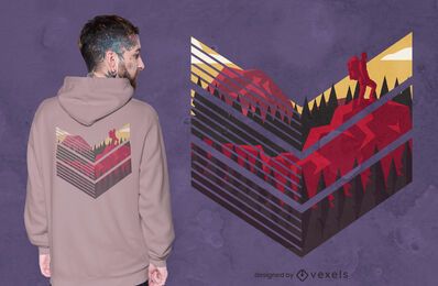 Diseño de camiseta de paisaje de montaña escalada.