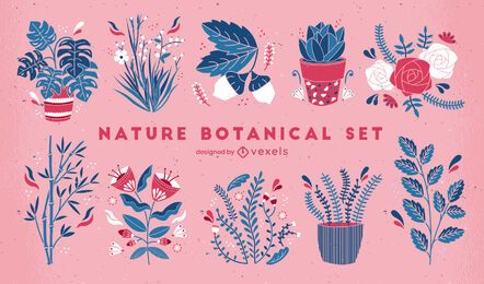 Set of plants and flowers flat 
