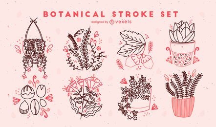 Plants and flowers stroke set