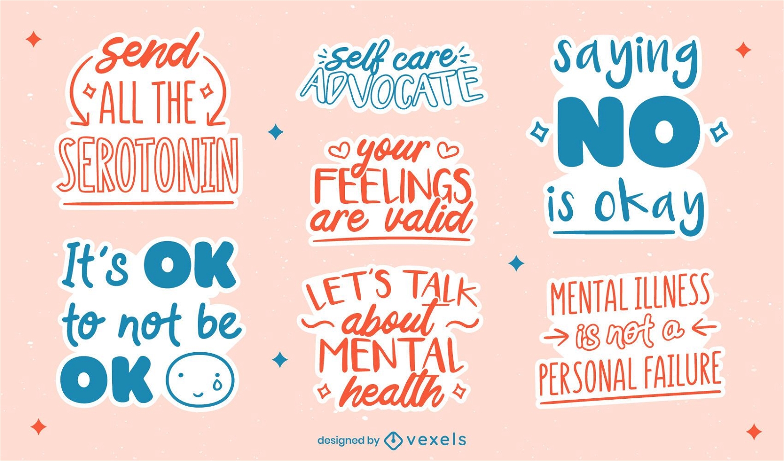 Mental health awareness set of letterings