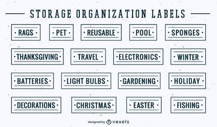 Conjunto de etiquetas de organización de elementos y herramientas.