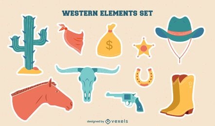 Conjunto de pegatinas de elementos occidentales