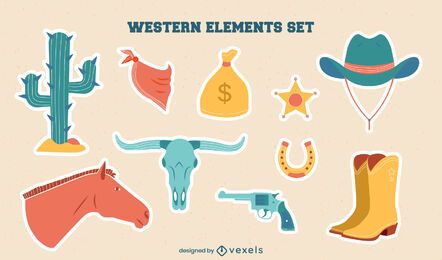 Western-Elemente-Aufkleber-Set