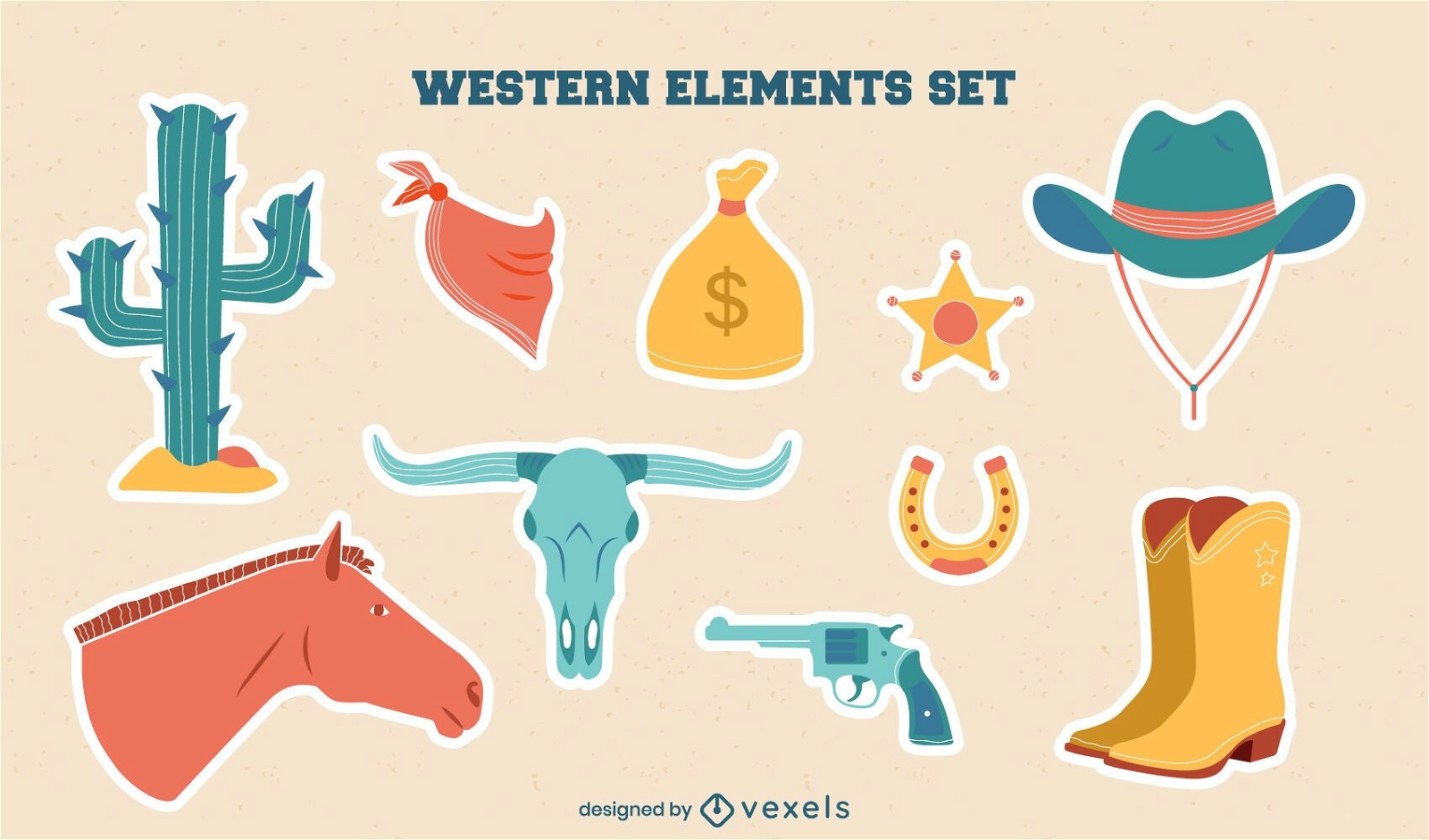 Conjunto de adesivos de elementos ocidentais