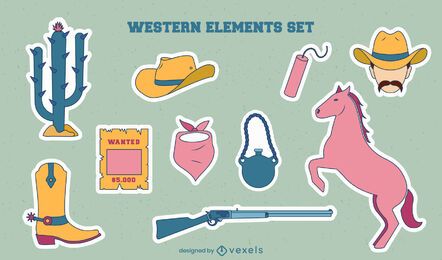 Conjunto de pegatinas de elementos de vaquero