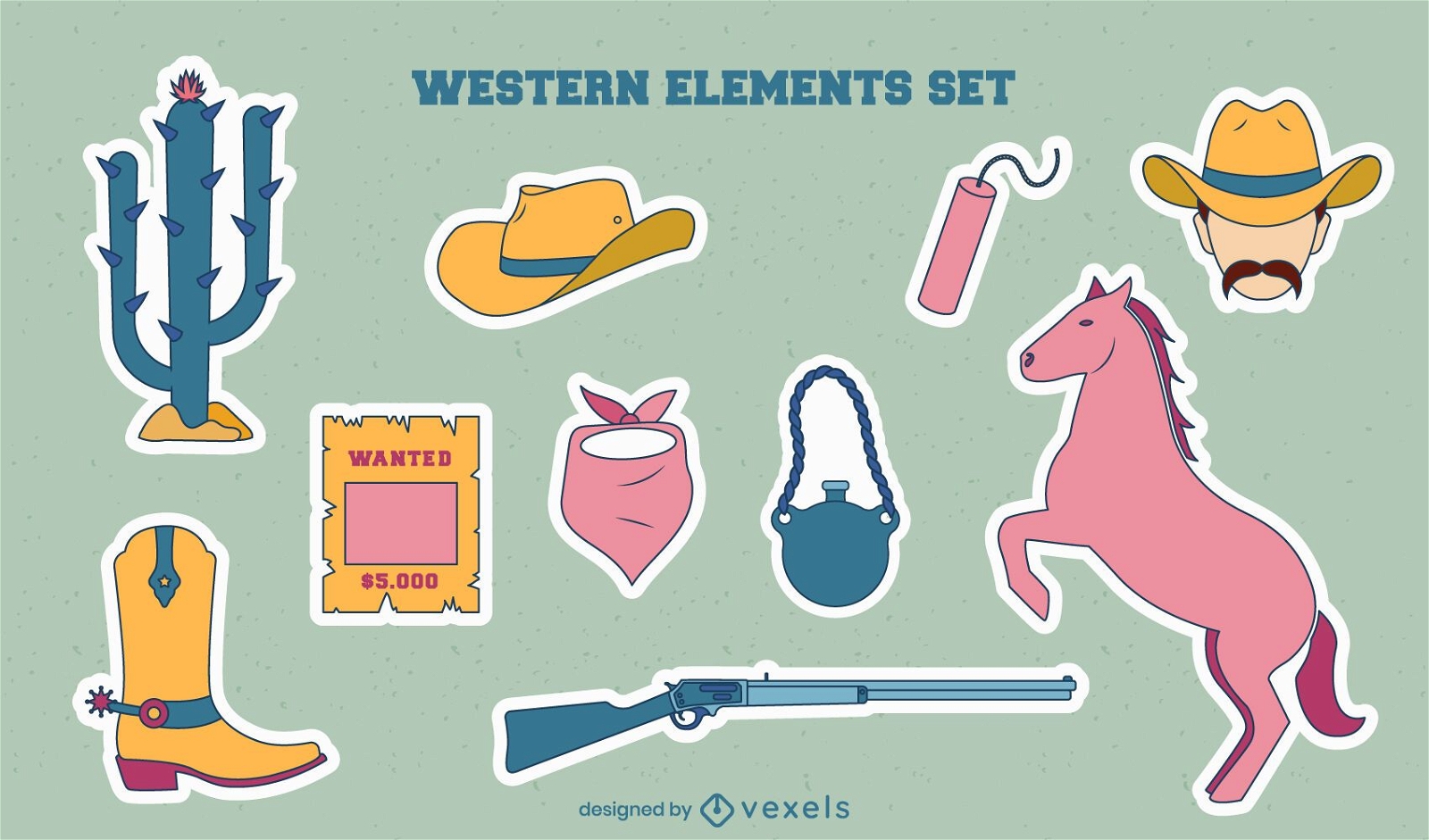 Conjunto de adesivos de elementos de cowboy