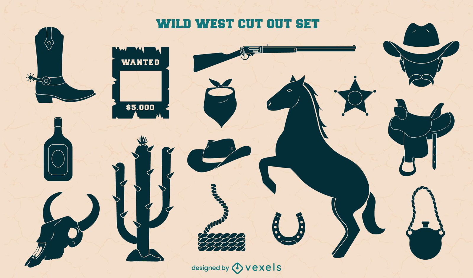 Set ausgeschnittener Cowboy-Elemente