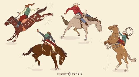 Cowboys on moving horses set