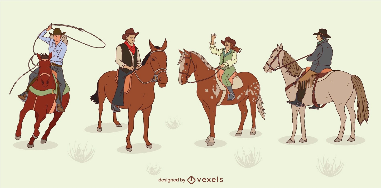 Cowboys auf Pferden Zeichensatz