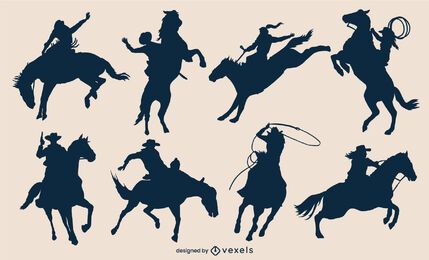 Moving cowboys on horses silhouettes Moving cowboys on horses silhouettes