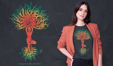 Frau im Yoga-Pose-Baum-T-Shirt-Design