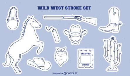 Cowboy stickers stroke set