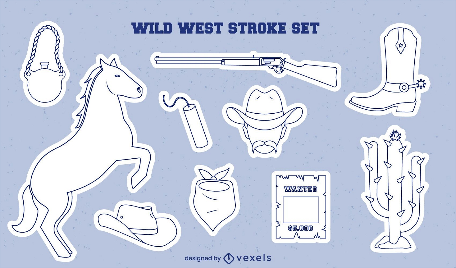 Cowboy stickers stroke set