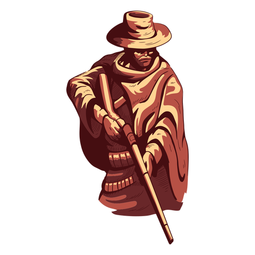 Cowboy com um traço de cor de espingarda Desenho PNG