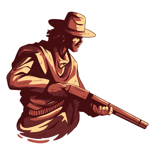 Cowboy, der einen Farbstrich des Schrotflintenprofils hält PNG-Design