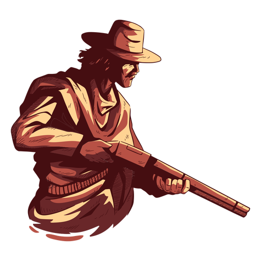 Cowboy holding a shotgun profile color stroke PNG Design
