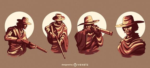 Conjunto de ilustración de personajes de vaquero