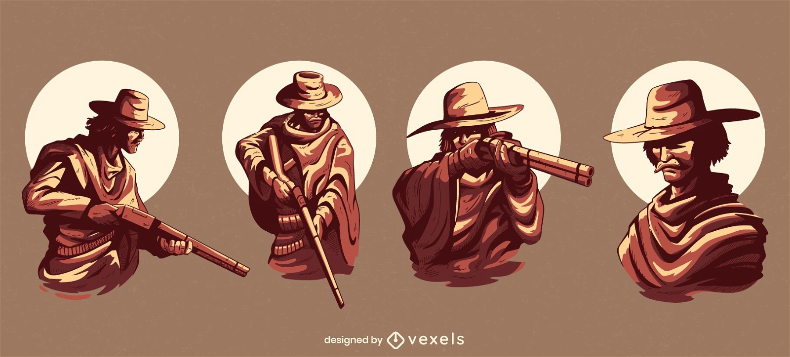 Cowboy characters illustration set