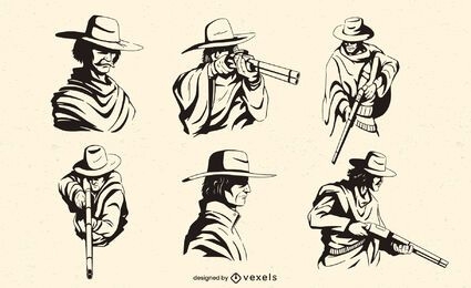 Cowboy characters with rifles set
