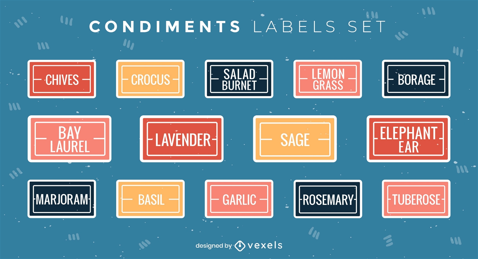 Flat and simple condiment labels set 