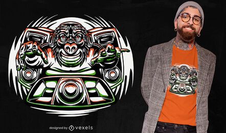 Design de t-shirt de DJ animal de macaco musical
