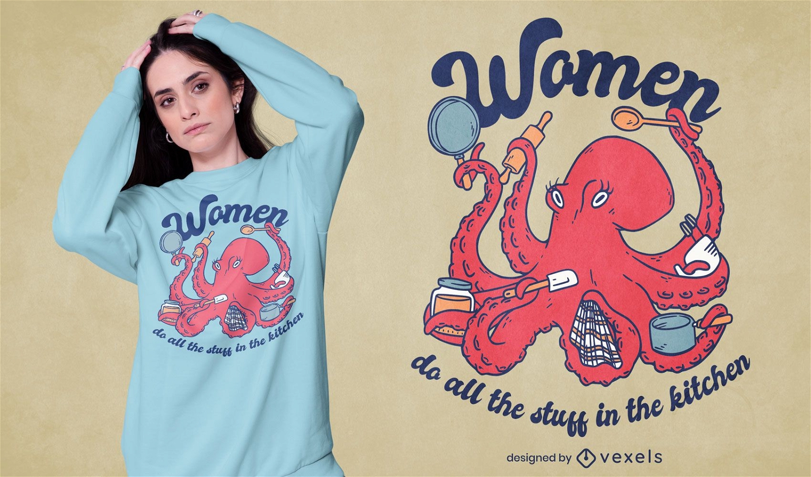 Octopus Meerestier Kochen T-Shirt Design
