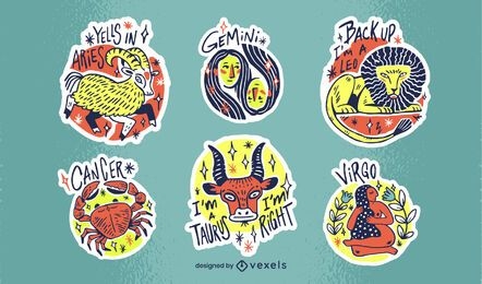 Set of hand drawn zodiac stickers