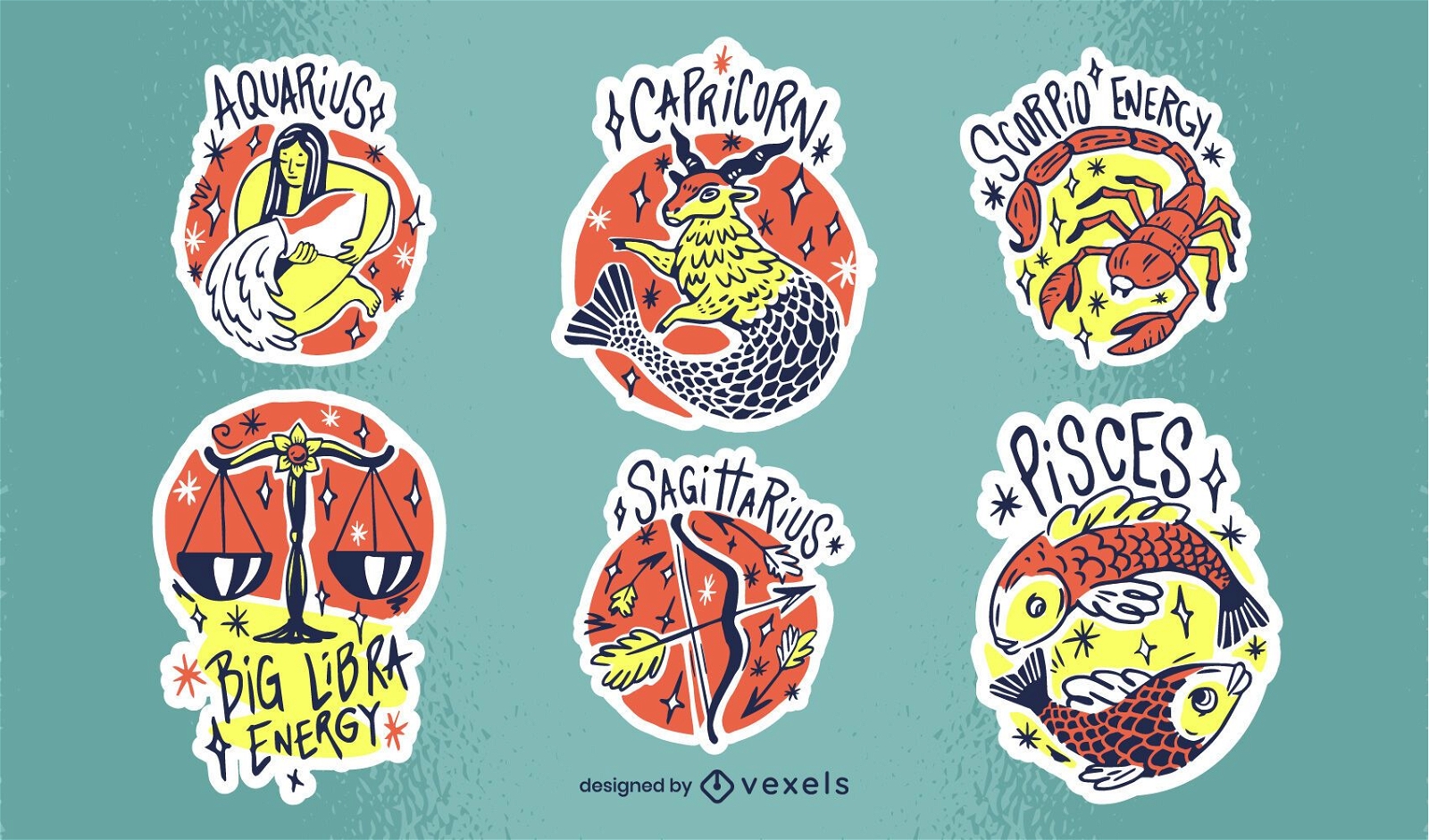 Set of zodiac signs stickers