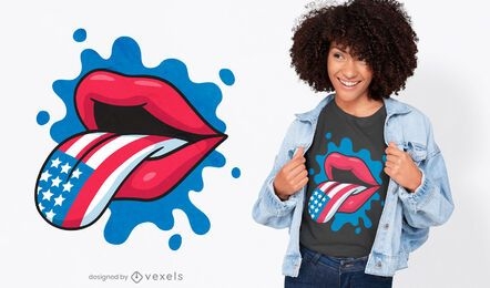 Desenho de t-shirt de desenho animado com a língua da bandeira americana