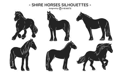 Horse wild animal poses cut out set
