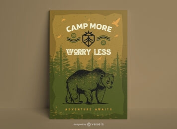 Cool camping bear poster template