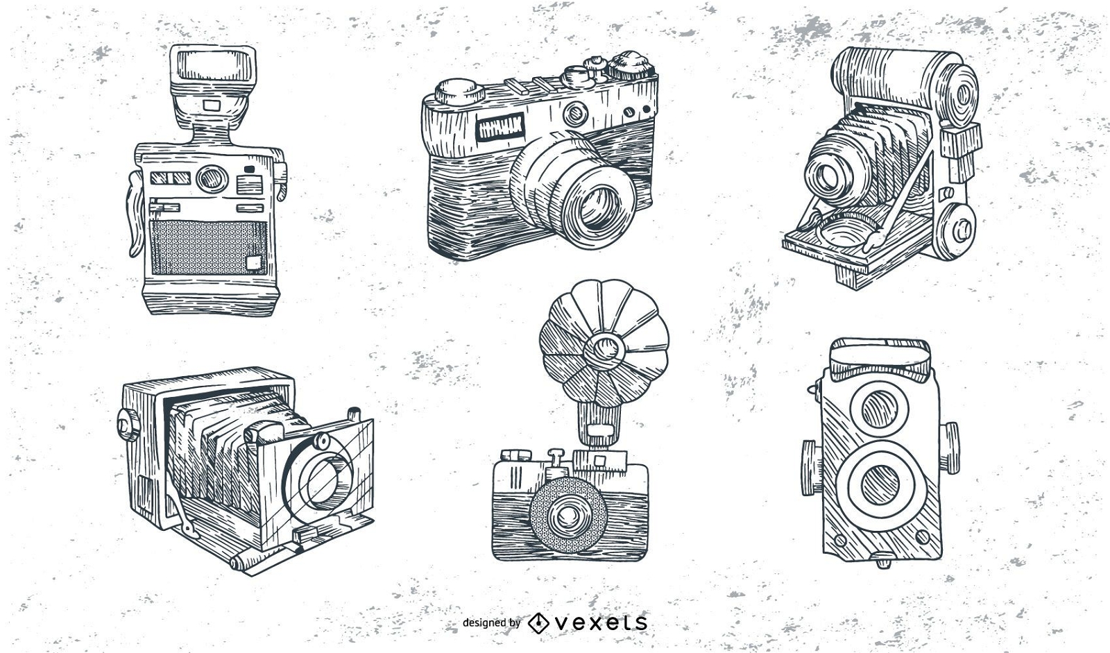 Handgezeichnetes Set von Vintage-Kameras