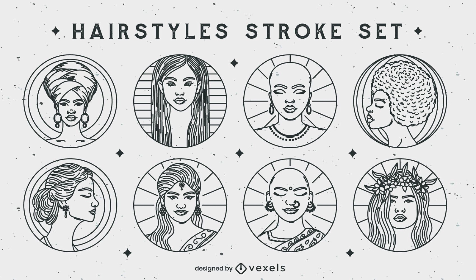 Hairstyles stroke set of badges