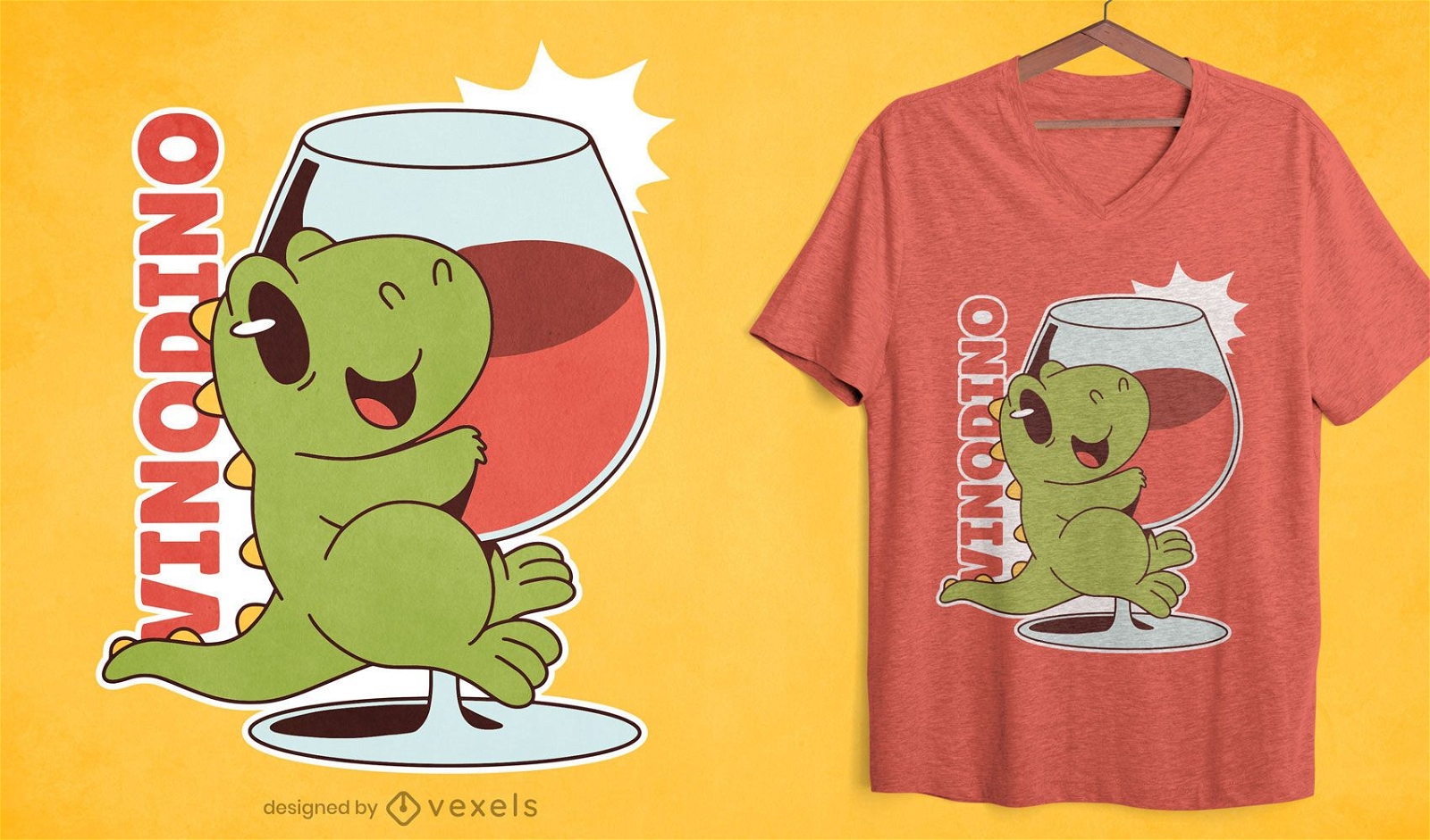 Cute dinosaur wine glass t-shirt design