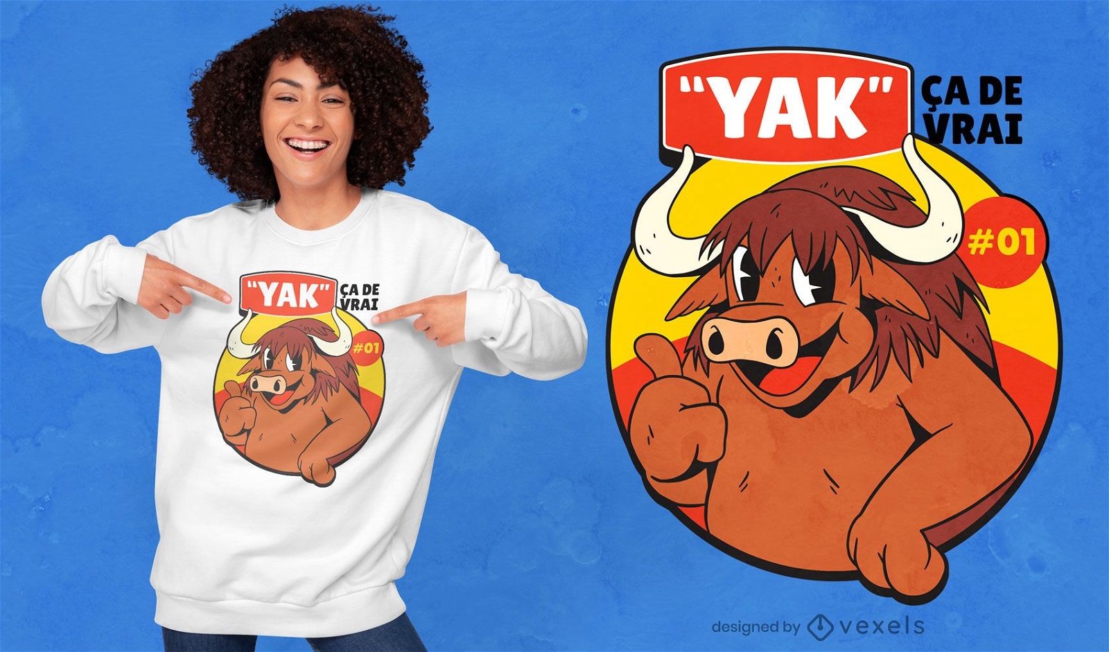 Glückliches Yak-Zitat-Cartoon-T-Shirt-Design