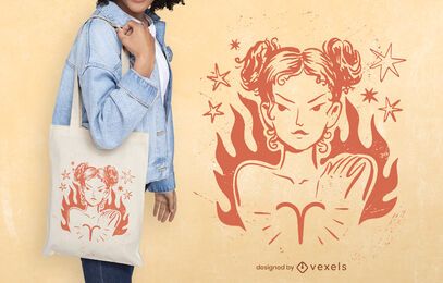 Aries zodiac tote bag design