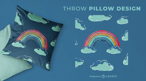 Hand drawn rainbow throw pillow design 