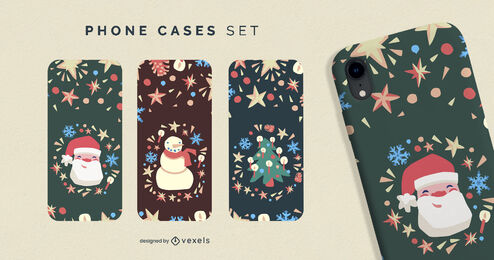 Christmas Semi Flat Phone Cases Set Vector Download