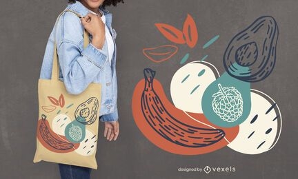 Diseño de bolso de mano de frutas dibujadas a mano