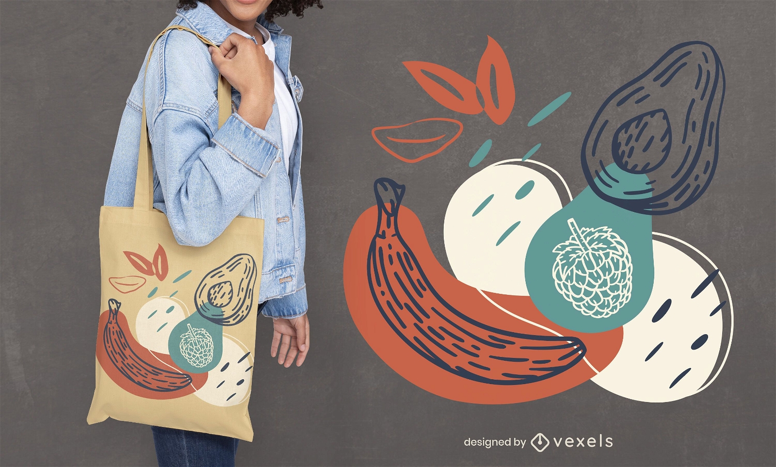 Hand drawn fruits tote bag design