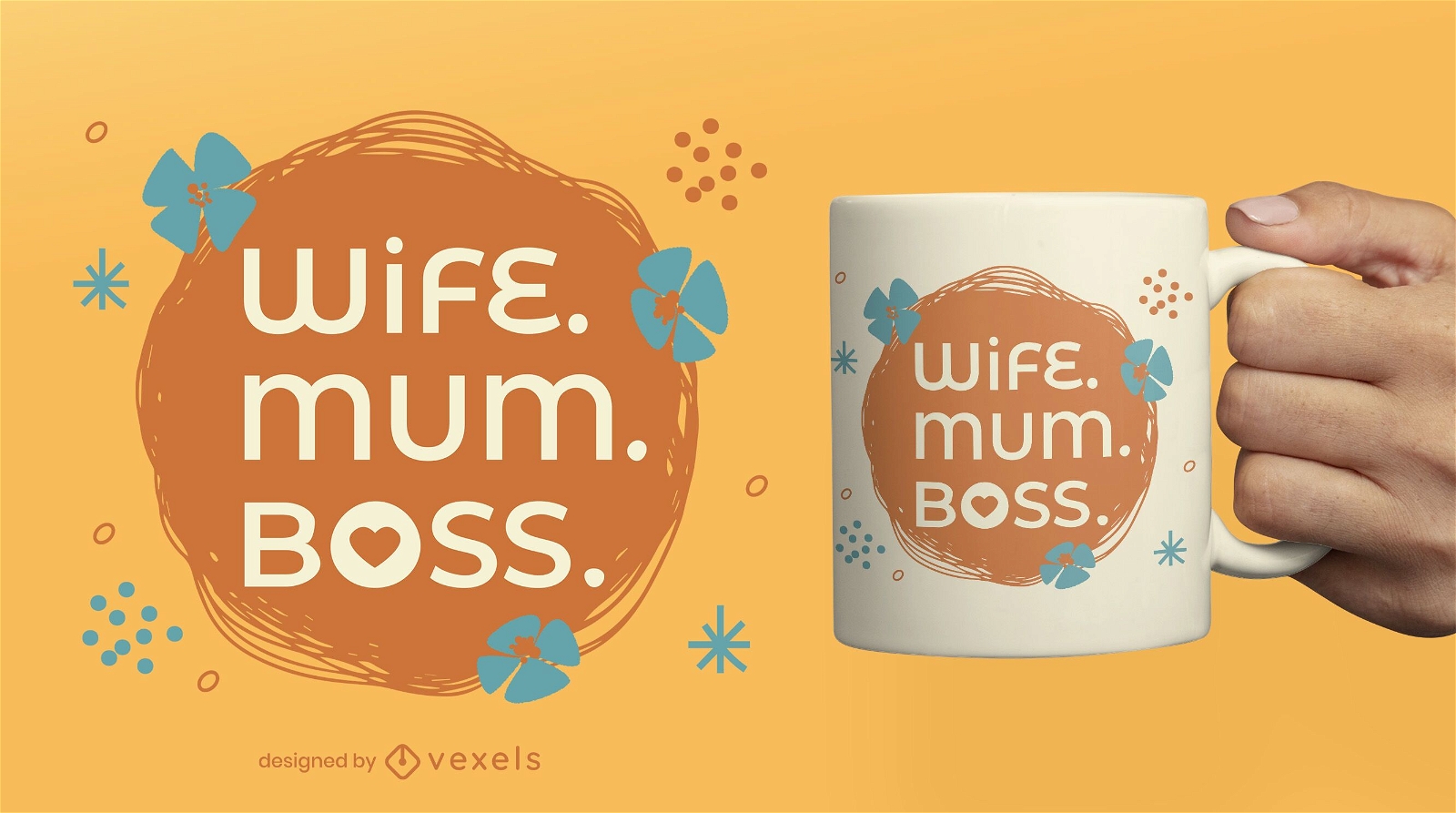 Wife mother and boss floral mug design