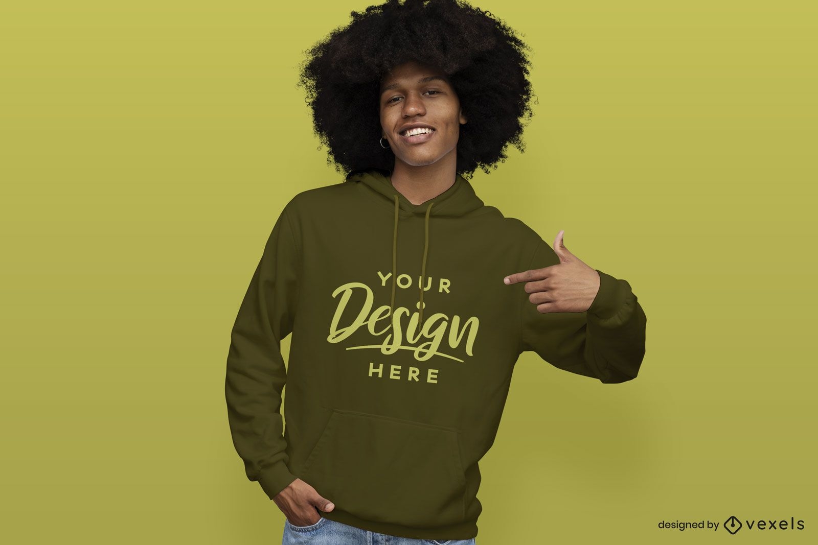 Male model with green sweatshirt mockup