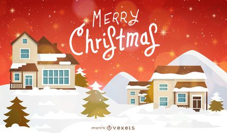 Christmas Background With Houses And Snow Vector Download