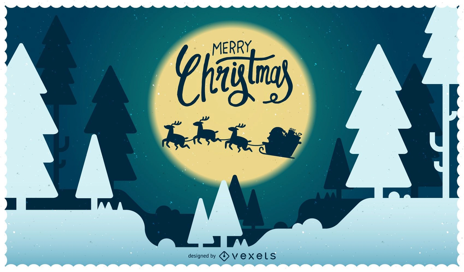 Christmas illustration with Santa and reindeer silhouette