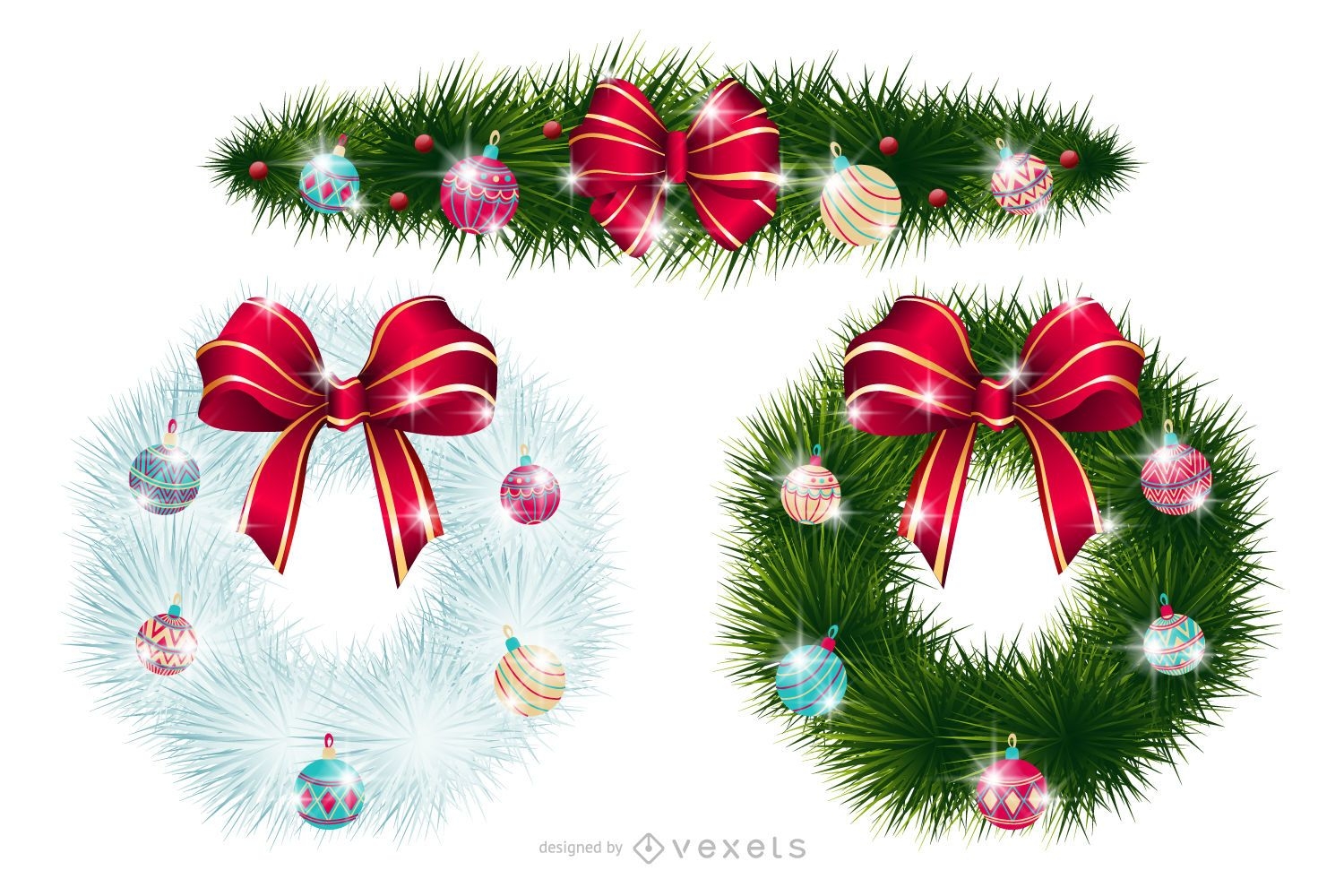Xmas or Christmas Wreaths with Ornaments